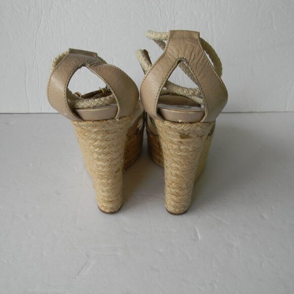 MICHAEL KORS COLLECTION MADE IN ITALY LEATHER ESPADRILLE PLATFORM WEDGE SANDALS - Picture 5 of 8